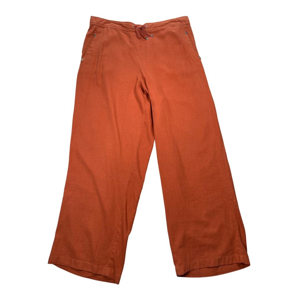 Evans Pants Womens 14 Burnt Orange‎ Linen Viscose Drawstring Flap Pockets